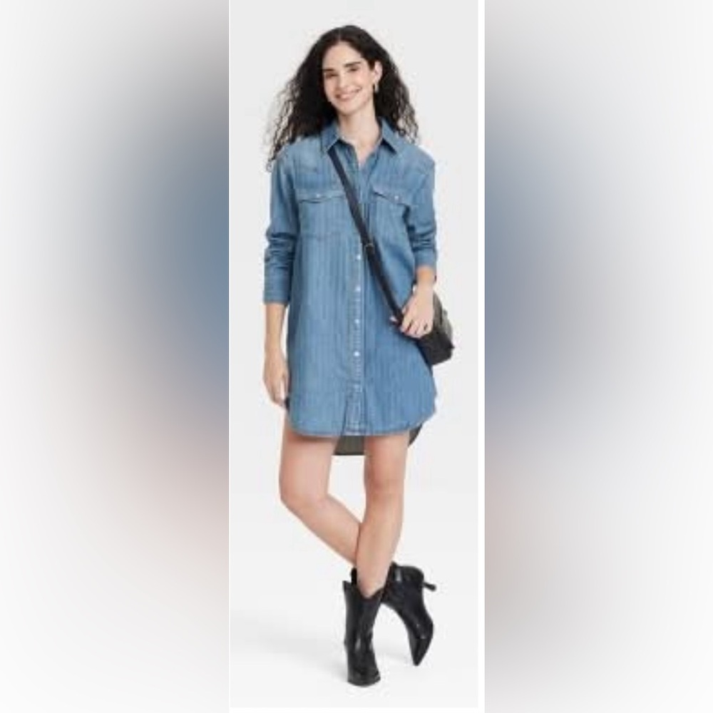Women's Western Denim Dress-Universal Thread Midi Size SM Oversized Jean Shirt - Picture 11 of 11